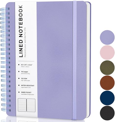 Lined Spiral Journal Notebook, A5 Hardcover Leather Notebook for Work, 5.7''×8.2'', 100GSM Thick Paper Spiral Bound Journaling Notebooks for Women & Men Office School Note Taking Business, Purple - color: Purple, size: A5