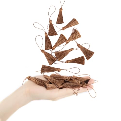 48Pcs Mini Bookmark Tassels Handmade Keychain Silky Tassel - color: 37# Coffee
