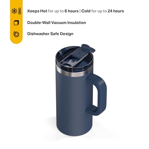 RTIC 16oz Road Trip Travel Mug with Lid and Handle, Ceramic Lined, Navy - color: Navy, size: 16 Ounces