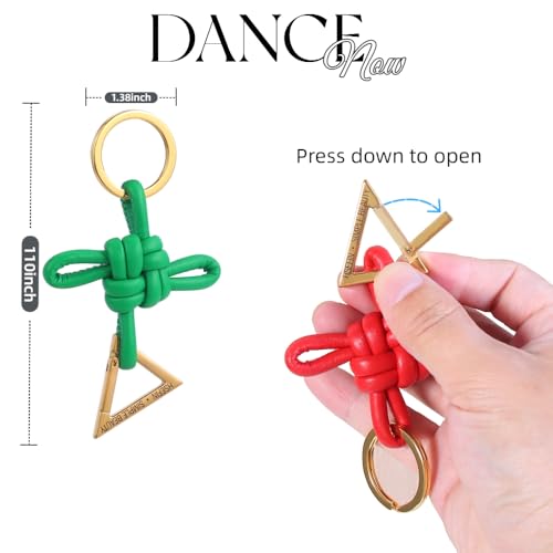 Ladies' genuine leather Chinese knot keychain, D-shaped horseshoe shaped car keychain, bag charm pendant - color: Green