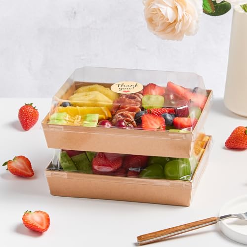 Kucoele 50 Pack 7" x 5" Paper Charcuterie Boxes with Clear Lids - color: Brown