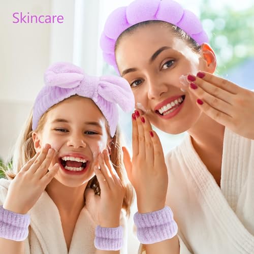 Chanaco Makeup, Skincare & Face Wash Headband, Wrist Towels, Spa Headband, Teen Girl Gifts, Hair Accessories for Women & Girls - color: Purple