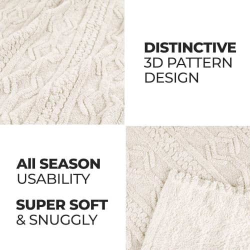 SUPERIOR Fleece Boho Jacquard Blanket, Decorative Blankets for Bedroom, Sofa, Fuzzy, Plush, Fluffy, Soft, Cute Room Decor, Beautiful Cover, Comfort Essentials, Arctic Collection, Throw XL, Ivory - color: Ivory, size: Throw XL