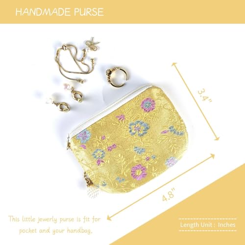 Handmade Women Coin Purse Brocade Zipper Wallet Rosary Pouch Silk Jewelry Bag - Gold - color: Gold