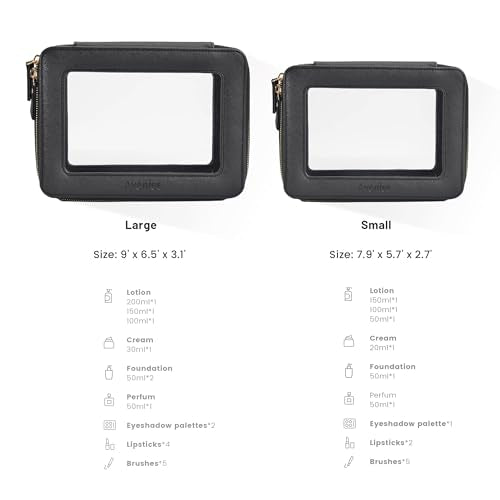 Aveniee Clear Makeup Bag Set (2-Piece Mini & Midi) - Travel Toiletry Organizer for Women, Waterproof Cosmetic Pouch & Car Accessory for Travel Size Toiletries, Black - color: Black, style: Compact Duo