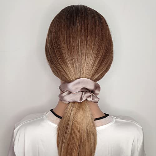 6 Pcs Satin Silk Hair Scrunchies Soft Hair Ties Fashion Hair Bands Hair Bow Ropes Hair Elastic Ponytail Holders Hair Accessories for Women and Girls (4.5 Inch, Champagne) - color: Champagne