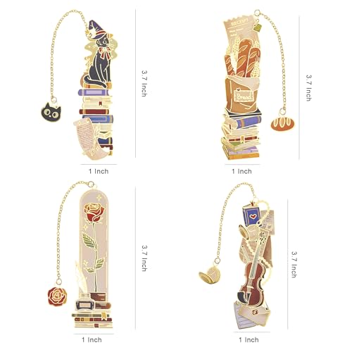 4 PCS Vintage Metal Bookmark, Hand-Drawn Book Marks for Reading Women, Book Lovers Gifts for Teachers Writer - style: Artistic Bookmarks