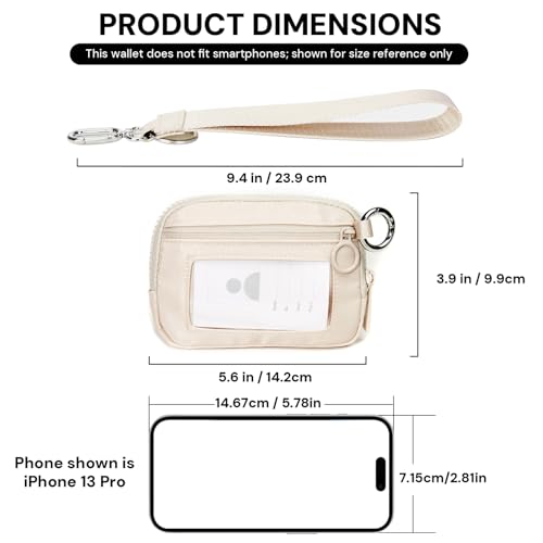Keychain Wallet for Women with Clear ID Window, Coin Pouch and Wrist Strap - color: Light Beige