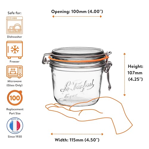 Le Parfait Super Terrine 500ml (16oz) Glass Canning Jar, Wire Bail Lid, 4PK - color: 500ml (Set/4)
