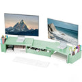 Spacrea Dual Monitor Stand Riser with Drawer and 2 Pen Holders - color: Sage Green