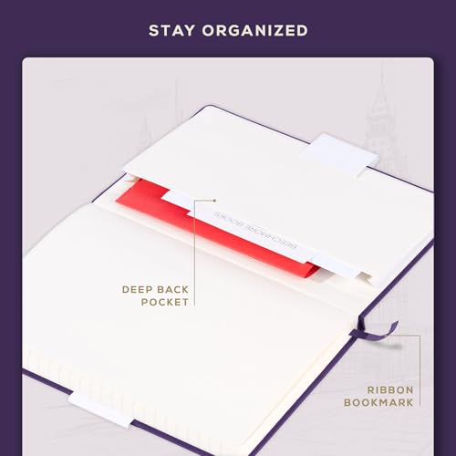 BEECHMORE BOOKS A5 5x8 Lined Leather Journal For Men, 120 GSM with Gift Box - color: Royal Plum, size: A5 - 5.8" x 8.3" Medium