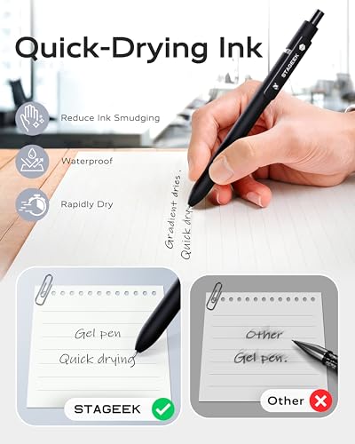 STAGEEK GX3 Black Gel Pens,6Pcs Quick Dry Smooth Writing Pen with 3 Refills - color: Black Gray White