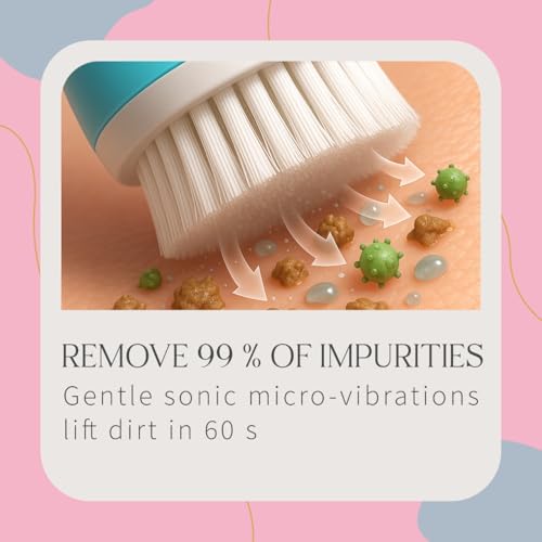 Facial Cleansing Brush Face Scrubber, 7-in-1 Electric Spin Cleanser Brushes with 6 Brush Heads for Deep Cleansing, Gentle Exfoliating, Removing Blackheads, Massaging (White & Aqua Blue) - color: White & Aqua Blue