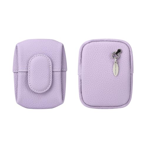 Royal Bagger Genuine Cowhide Leather Coin Purse for Women, Lychee Pattern Mini Change Pouch with Buckle Closure, Compact Accessory Bag 1603 (Light Purple 5603) - color: Light Purple 5603