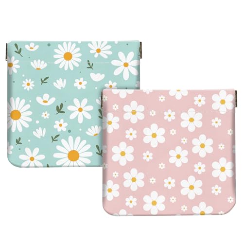 2Pcs PU Leather Small Squeeze Coin Purse Pouch Mini coin Bag Unique And Cute Wallet Cosmetic Bags Change Bag For Women Girls Men （Blue and Pink Flowers 3 - color: Blue and Pink Flowers 3