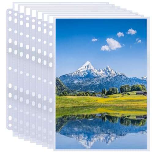 50 Pack 8x10 Photo Sleeves for 3 Ring Binder - Holds 100 Photos, Archival Safe, Acid-Free, Clear Plastic Page Protectors for Photo Albums, Postcards, Pictures - size: 8"x10"