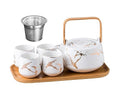 Serve of 4-Marble Porcelain Teapot Set with Infuser for Loose Tea, White - color: White