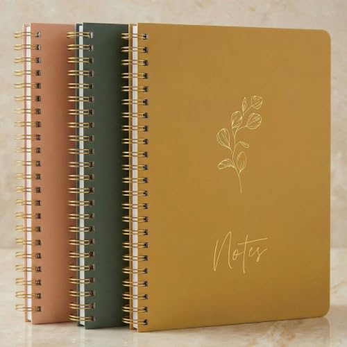 ZICOTO Aesthetic Spiral Notebook Set of 3 - Cute 8x6 College Ruled Journals - color: rose-mustard-emerald, size: Medium 8x6