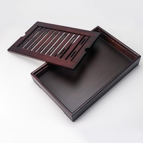 Gongfu Tea Tray, Bamboo Tea Tray,Gongfu Tea Table Tray with Reservoir (L) - size: 13.9" x 8.9" x 2.1"