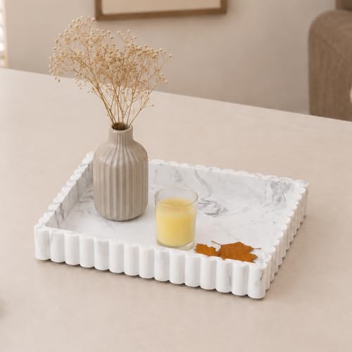 12" White Resin Decorative Tray, Home Decor for Coffee Table - color: White, Gray, and Black