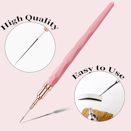 Professional Detail Nail Art Paint Liner Brush Set, 5Pcs Small Polish Design Tech Nail Tip Fine Line Striping Brushes, 25/15/11/9/7Mm Skinny Long Bristle Nails Drawing