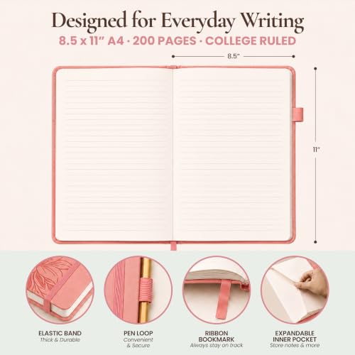 Lined Journal Notebook Hardcover Leather Bound 200 Pages A4 Pink Cute Diary - color: Pink, size: A4 200 Pages