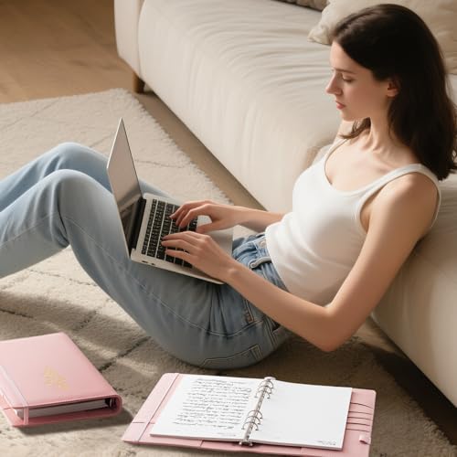 Ovesmusl PU Leather Aesthetic A5 Binder 6 Ring Binder Journal Cover - color: Pink, size: A5