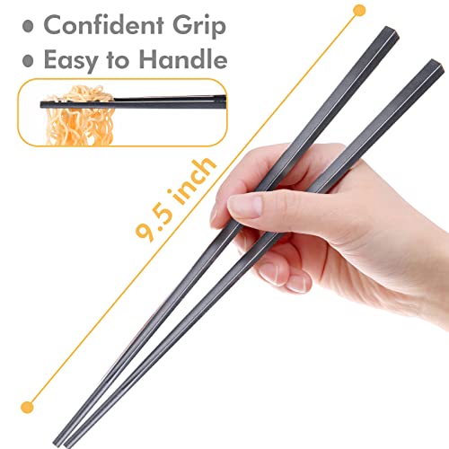 Fiberglass Chopsticks Set, 9.5 Inch, Pure Black, 5 Pairs - color: Pure Black