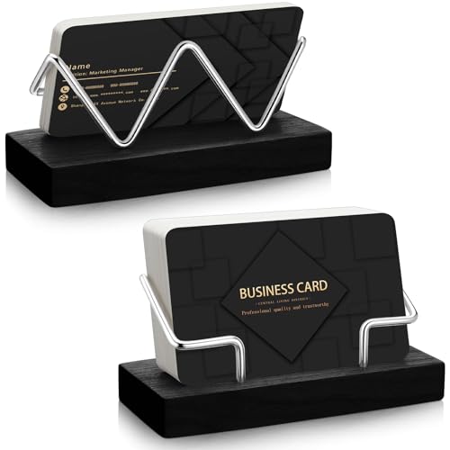 Amyhill 2 Pieces Wood Business Card Holder for Desk,Black, Silver - color: Black, Silver