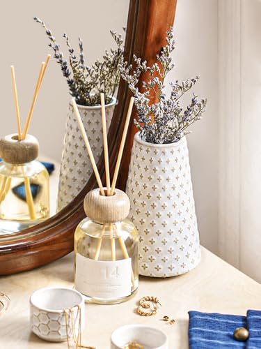 Ceramic Vase for Decor, 6 Inch+7.1 Inch White Flower Vase for Lego Flowers, Tulip and Pampas Grass, Embossed Farmhouse Vases for Centerpieces,Home Living Room Dining Table Office Decor, Arctic White - color: Clover & Fireworks