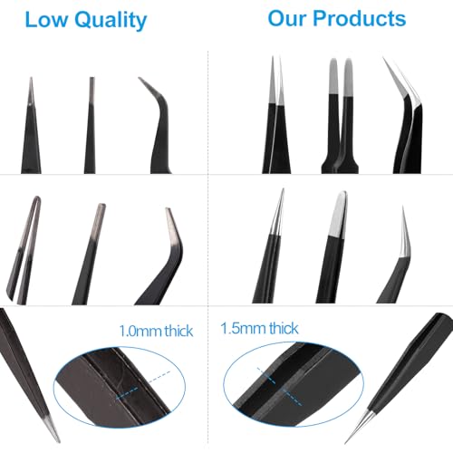 YHYZ 9PCS Precision Tweezers Set, Upgraded Anti-Static Stainless Steel Precise Tweezers (Fine, Curved, Flat), Perfect for Craft, Electronic, Soldering, Model, Hobby, Jewelry Making, Laboratory - style: 9pcs with case, V2