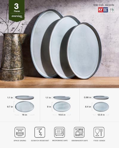 famiware Large Serving Platters Set of 3 Sizes - Oval, Smoky Blue - color: Smoky Blue