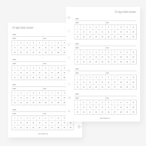 Half Letter 30 Day Habit Tracker Planner Insert 8-Disc Agenda Refill for Levenger Circa Junior, Arc by Staples, TUL Junior 5.5 x 8.5 in