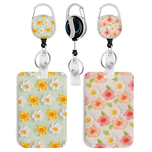 2 Pack Flowers ID Badge Holder with Clip Badge Reels - color: 2 Pack-flowers7