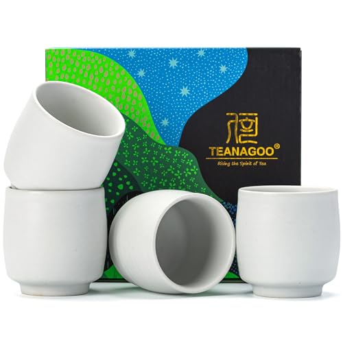 TEANAGOO Japanese Tea Cups, Chinese Tea Cup, 7.2Oz / 205 Ml, Ceramic Tea Cups for Adults, Ceramic Cups no Handles, Japanese Cups, Asian Matcha Cup, Ivory White, 4 Pcs/Box, H7 - color: Ivory White, size: 7.2 fl oz (4-Count)