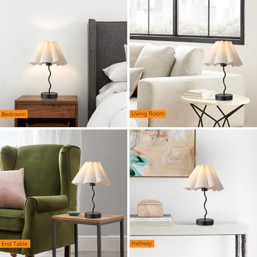 EOEYYOYB Pleated Table Lamp, Set of 2 Table Lamps for Bedroom, Bedside Lamps for Nightstand with Linen Lampshade, Modern Lamp for Bedroom Home Office Decor, Black - color: Black 2 Set