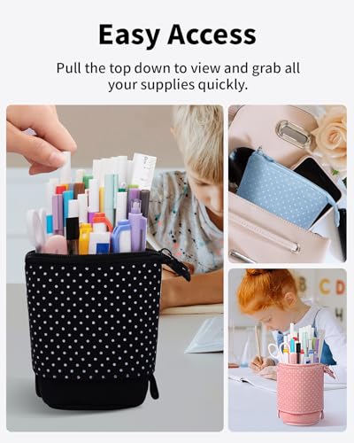 Sooez Standing Pencil Case, Cute Stand up Pencil Pouch, Telescopic Pen Bag - color: Black