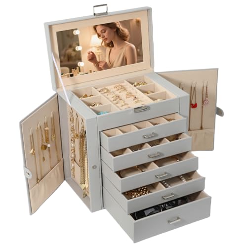 BOOVO Large Jewelry Box for Women 6 Layer - color: Silver and Grey, size: 6 Layer