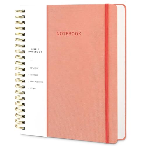 Spiral Notebook - 8.5 x 10.98 Inch Large Hard Cover Notebook with Elastic Band & Pocket, 180 Pages, Lay Flat Wirebound Journal for Work, School, Planning & Note Taking Pink - color: 003-Pink-1pack, size: A4-180 pages