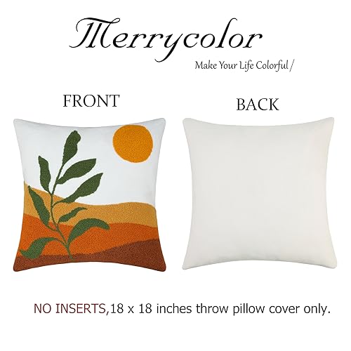 Merrycolor Boho Decorative Throw Pillow Covers Abstract Tufted Mid Century Modern Throw Pillows Green Leaf Sun Aesthetic Textured Pillow Cover Decorative Throw Pillows for Bed Couch Sofa,18x18 - color: Style E, size: 18" x 18" (Pack of 1)