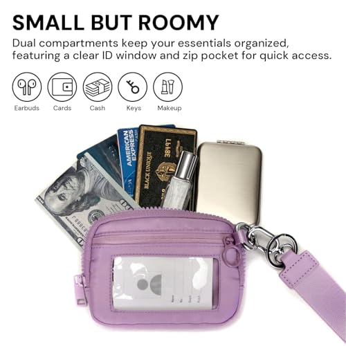 Small Wristlet Wallets for Women with Clear ID Window, Keychain Coin Purse - color: Light Purple