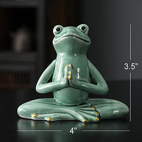 OwMell Ceramic Zen Frog Decor, Yoga Pose Meditation Frog Staute Figurine - style: Prayer