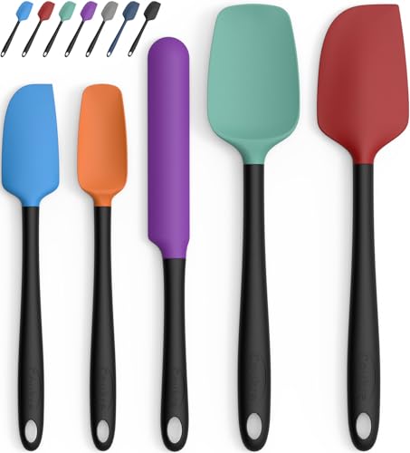 Coukre Silicone Spatula Set of 5,High Temperature Resistant, Food Grade Silicone, Dishwasher Safe, for Baking, Cooking (Colorful B Black) - color: Colorful B Black