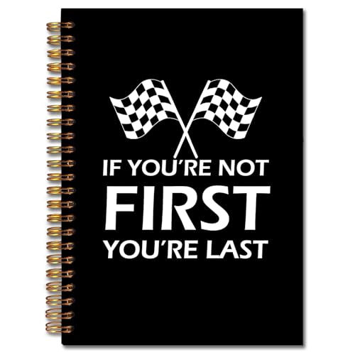 JINYO If You're Not First You're Last Inspirational Racing Quote Notebook, Black and White Checkered Racing Flag Journal, Racing Gifts Journal, Spiral Notebooks 5.5x8.3 Inch(black) - color: white Racing Quote Notebook