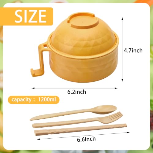 1 Set Microwave Ramen Cooker Bowl with Utensils, Yellow - color: Yellow
