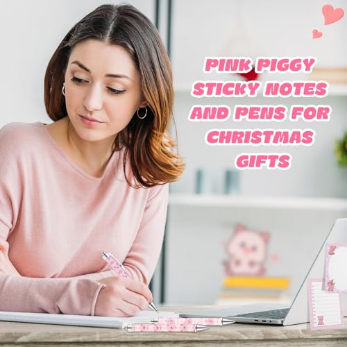 Eaasty 20 Pieces Pink Pig Gift Set Sticky Notes with Piggy Pens, Pencil Bags Makeup Bags, 3 x 4 Inches Cute Note Pads, Funny 1.0 mm Ballpoint Pens, Office Supplies for Women - style: Pink Pig