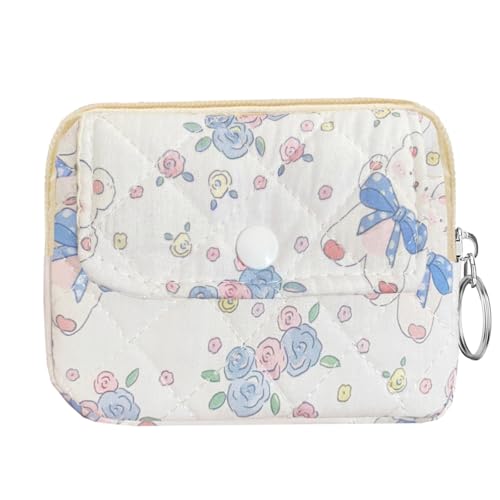 Cute Prints Cotton Quilted Coin Purse for Women Girls - color: FLOWER BEAR