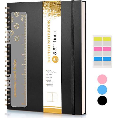 Dotted Notebook, Spiral Notebook Journal 8.5” x 11”, A4 Large Dot Grid Notebooks for Women Men, 100 GSM Dotted Paper, Plastic Hardcover Spiral Bullet Journals for Work School Sketching, Black - color: Black, size: Dotted