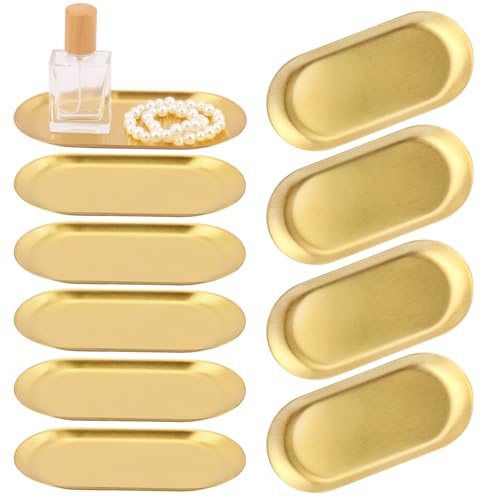 15 Pack 7 Inch Oval Stainless Steel Decorative Tray, Stainless Steel Tea Fruit Tray, 7 inch Gold Oval Trays for Bathroom Vanity, Jewelry, Perfume & Key Organizer (Gold) - size: 15 Pack 7 Inch