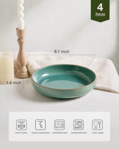 famiware Meteor 33 oz Pasta Bowls Set of 4, Peacock Green - color: Peacock Green, size: Set of 4